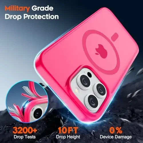 zapica Magnetic for iPhone 15 Pro Max Case, [MagSafe bilan mos] [Harbiy darajadagi tushishdan himoya] Translusent mat zarbaga chidamli tirnalishga qarshi ayollar va erkaklar uchun telefon g'ilofi, Hot Pink - 5