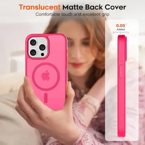 zapica Magnetic for iPhone 15 Pro Max Case, [MagSafe bilan mos] [Harbiy darajadagi tushishdan himoya] Translusent mat zarbaga chidamli tirnalishga qarshi ayollar va erkaklar uchun telefon g'ilofi, Hot Pink - 7