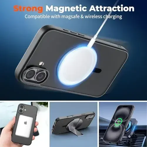zapica Magnetic for iPhone 16 Case, [Compatible with MagSafe] [Military Grade Drop Protection] Translucent Matte Shockproof Anti-Scratch Phone Case, Black - 3