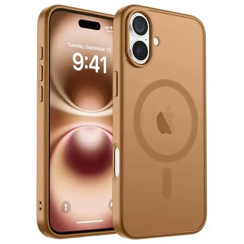 zapica Magnetic for iPhone 16 Case, [Compatible with MagSafe] [Military Grade Drop Protection] Translucent Matte Shockproof Anti-Scratch Phone Case, Brown 