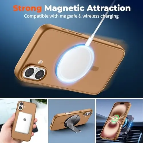 zapica Magnetic for iPhone 16 Case, [Compatible with MagSafe] [Military Grade Drop Protection] Translucent Matte Shockproof Anti-Scratch Phone Case, Brown - 3