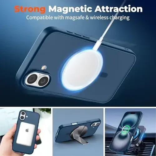 zapica Magnetic for iPhone 16 Case, [Compatible with MagSafe] [Military Grade Drop Protection] Translucent Matte Shockproof Anti-Scratch Phone Case, Dark Blue - 3