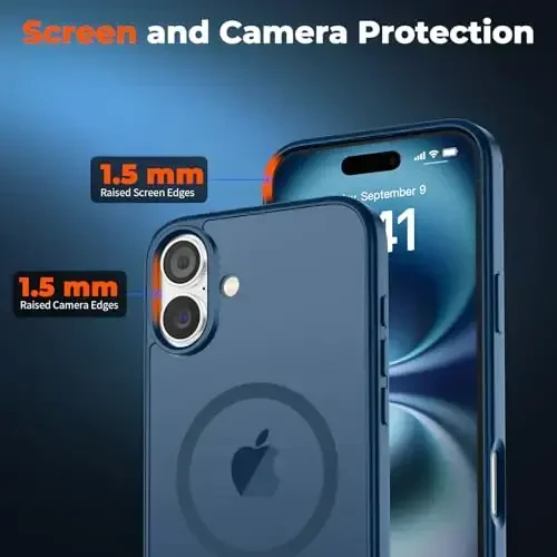 zapica Magnetic for iPhone 16 Case, [Compatible with MagSafe] [Military Grade Drop Protection] Translucent Matte Shockproof Anti-Scratch Phone Case, Dark Blue - 5