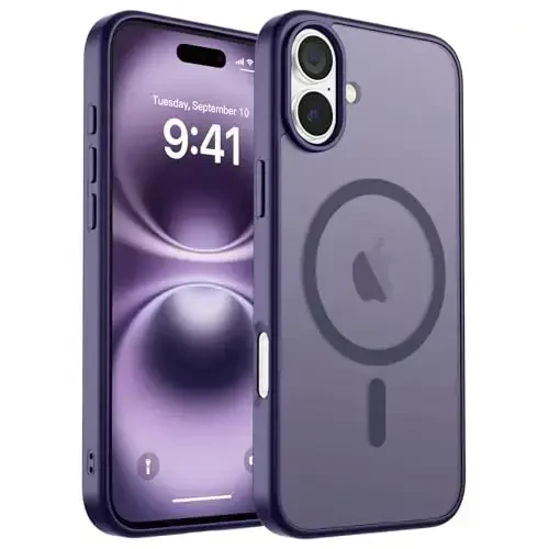 zapica Magnetic for iPhone 16 Case, [Compatible with MagSafe] [Military Grade Drop Protection] Translucent Matte Shockproof Anti-Scratch Phone Case, Dark Purple 