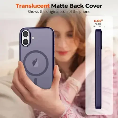 zapica Magnetic for iPhone 16 Case, [Compatible with MagSafe] [Military Grade Drop Protection] Translucent Matte Shockproof Anti-Scratch Phone Case, Dark Purple - 7