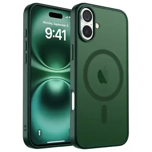 zapica Magnetic for iPhone 16 Case, [Compatible with MagSafe] [Military Grade Drop Protection] Translucent Matte Shockproof Anti-Scratch Phone Case, Forest Green - 1