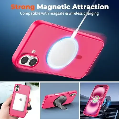 zapica Magnetic for iPhone 16 Case, [Compatible with MagSafe] [Military Grade Drop Protection] Translucent Matte Shockproof Anti-Scratch Phone Case, Hot Pink - 3