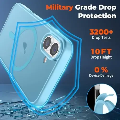 zapica Magnetic for iPhone 16 Case, [Compatible with MagSafe] [Military Grade Drop Protection] Translucent Matte Shockproof Anti-Scratch Phone Case, Light Blue - 4