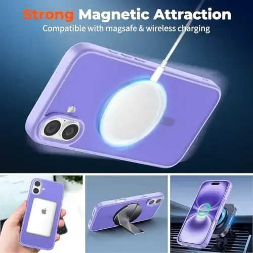 zapica Magnetic for iPhone 16 Case, [Compatible with MagSafe] [Military Grade Drop Protection] Translucent Matte Shockproof Anti-Scratch Phone Case, Light Purple - 3
