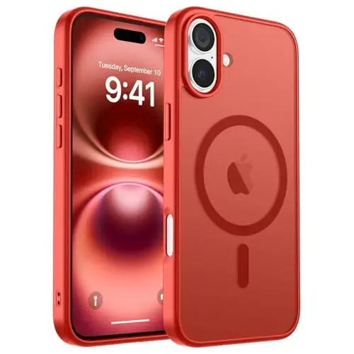 zapica Magnetic for iPhone 16 Case, [Compatible with MagSafe] [Military Grade Drop Protection] Translucent Matte Shockproof Anti-Scratch Phone Case, Red - ZAPICA