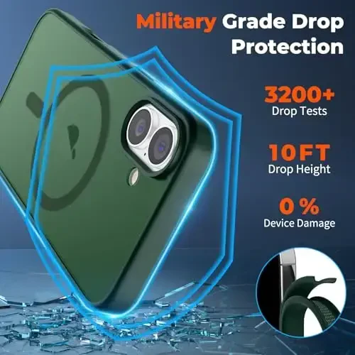 zapica Magnetic for iPhone 16 Case, [MagSafe bilan mos] [Harbiy darajadagi tushishdan himoya] Translusent mat zarbga chidamli tirnalishga qarshi telefon qutisi, o'rmon yashili - 4