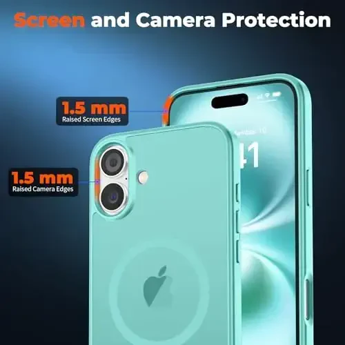 zapica Magnetic for iPhone 16 Case, [MagSafe bilan mos] [Harbiy darajadagi tushishdan himoya] Yarim shaffof mato zarbaga chidamli tirnalishga qarshi telefon qutisi, Moviy Yashil - 5