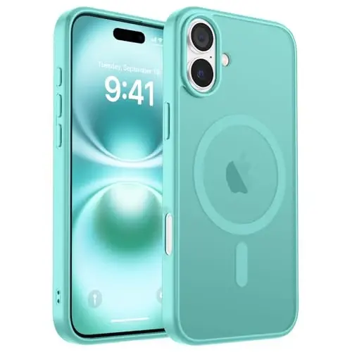 zapica Magnetic for iPhone 16 Case, [MagSafe bilan mos] [Harbiy darajadagi tushishdan himoya] Yarim shaffof mato zarbaga chidamli tirnalishga qarshi telefon qutisi, Moviy Yashil - 1