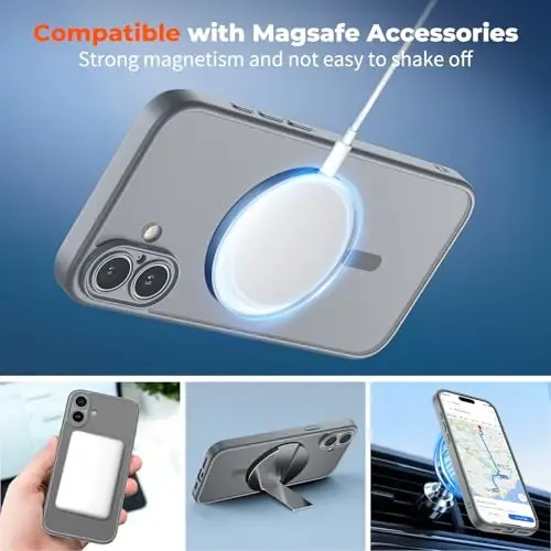 zapica Magnetic for iPhone 16 Case, Upgraded [Camera Control Button] [Full Camera Protection] [with 1 Screen Protector] Translucent Matte Shockproof Protective Phone Cover, Gray - 3
