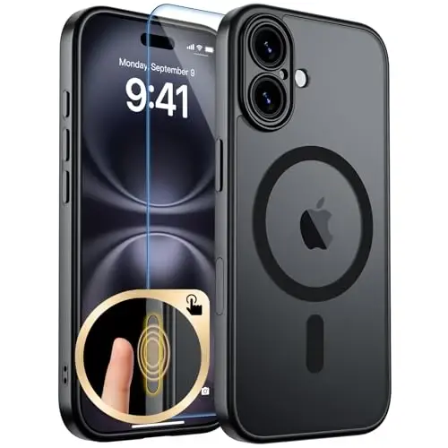 zapica Magnetic for iPhone 16 Case, Upgraded [Camera Control Button] [Full Camera Protection] [with 1 Screen Protector] Translucent Matte Shockproof Protective Phone Cover, Midnight Black 