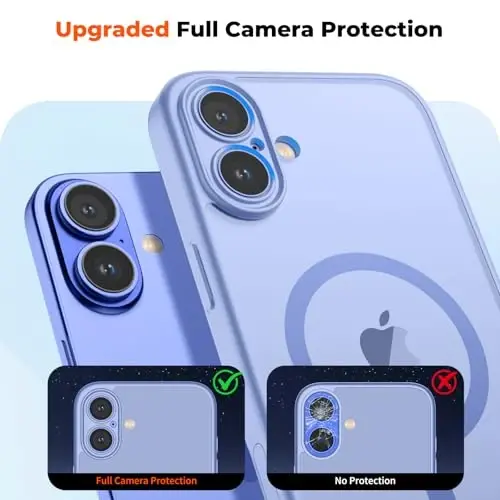 zapica Magnetic for iPhone 16 Case, Upgraded [Camera Control Button] [Full Camera Protection] [with 1 Screen Protector] Translucent Matte Shockproof Protective Phone Cover, Mist Blue - 5