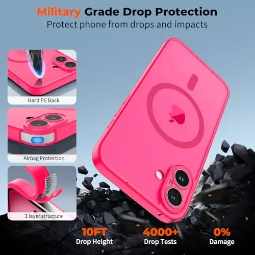 zapica Magnetic for iPhone 16 Case, Upgraded [Camera Control Button] [Full Camera Protection] [with 1 Screen Protector] Translucent Matte Shockproof Protective Phone Cover, Rose Pink - 6