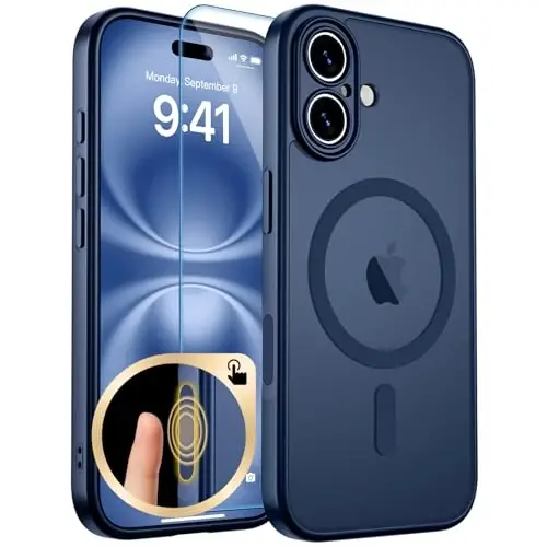 zapica Magnetic for iPhone 16 Case, Upgraded [Camera Control Button] [Full Camera Protection] [with 1 Screen Protector] Translucent Matte Shockproof Protective Phone Cover, Sapphire Blue 