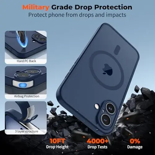 zapica Magnetic for iPhone 16 Case, Upgraded [Camera Control Button] [Full Camera Protection] [with 1 Screen Protector] Translucent Matte Shockproof Protective Phone Cover, Sapphire Blue - 6