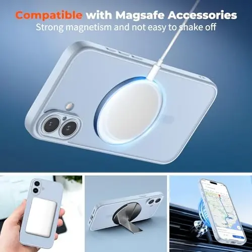 zapica Magnetic for iPhone 16 Case, Upgraded [Camera Control Button] [Full Camera Protection] [with 1 Screen Protector] Translucent Matte Shockproof Protective Phone Cover, Silver Blue - 3