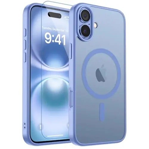 zapica Magnetic for iPhone 16 Case, with [Tempered Glass Screen Protector] [Compatible with MagSafe] Translucent Matte Shockproof Anti-Scratch Phone Cover, Blue Purple - 1