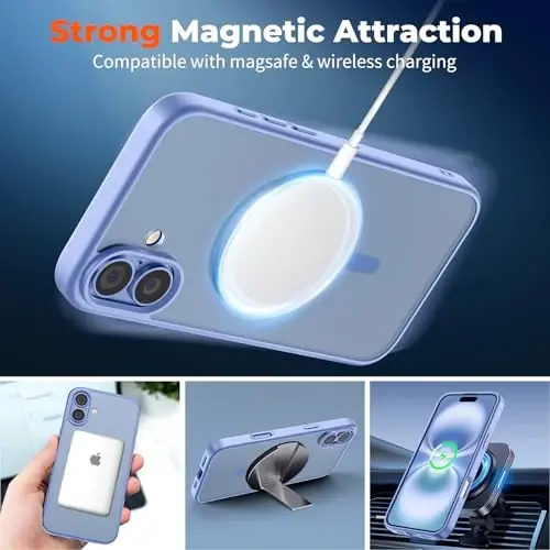 zapica Magnetic for iPhone 16 Case, with [Tempered Glass Screen Protector] [Compatible with MagSafe] Translucent Matte Shockproof Anti-Scratch Phone Cover, Blue Purple - 3