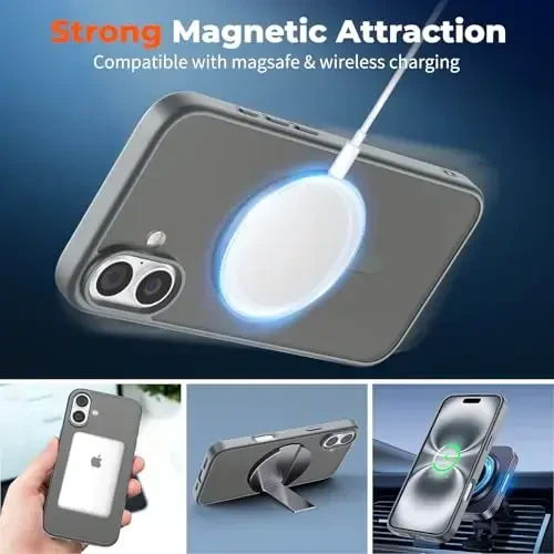 zapica Magnetic for iPhone 16 Plus Case, [Compatible with MagSafe] [Military Grade Drop Protection] Translucent Matte Shockproof Anti-Scratch Phone Case, Dark Gray - 3