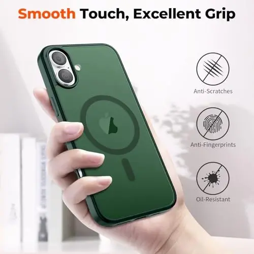 zapica Magnetic for iPhone 16 Plus Case, [Compatible with MagSafe] [Military Grade Drop Protection] Translucent Matte Shockproof Anti-Scratch Phone Case, Forest Green - 6