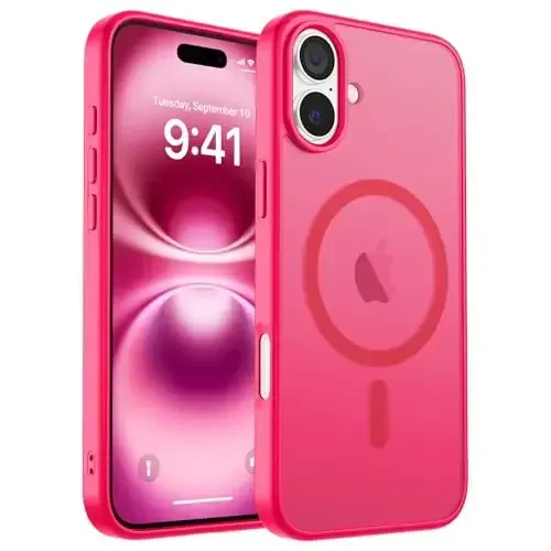 zapica Magnetic for iPhone 16 Plus Case, [Compatible with MagSafe] [Military Grade Drop Protection] Translucent Matte Shockproof Anti-Scratch Phone Case, Hot Pink 