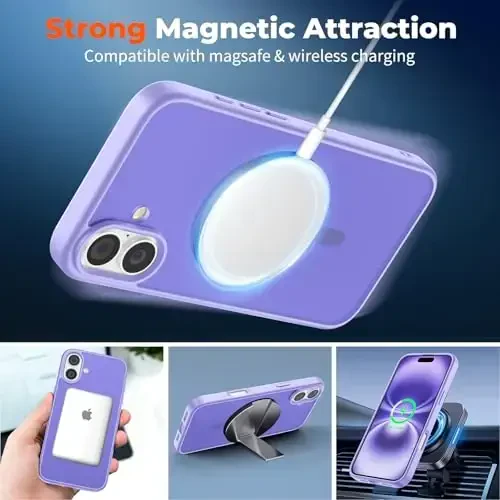 zapica Magnetic for iPhone 16 Plus Case, [Compatible with MagSafe] [Military Grade Drop Protection] Translucent Matte Shockproof Anti-Scratch Phone Case, Light Purple - 3