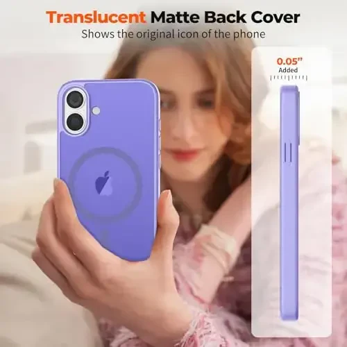 zapica Magnetic for iPhone 16 Plus Case, [Compatible with MagSafe] [Military Grade Drop Protection] Translucent Matte Shockproof Anti-Scratch Phone Case, Light Purple - 7