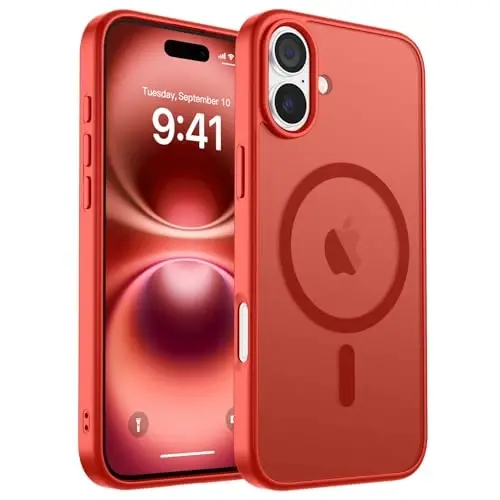 zapica Magnetic for iPhone 16 Plus Case, [Compatible with MagSafe] [Military Grade Drop Protection] Translucent Matte Shockproof Anti-Scratch Phone Case, Red 