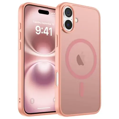 zapica Magnetic for iPhone 16 Plus Case, [MagSafe bilan mos] [Harbiy darajadagi tushishdan himoya] Shaffof mat zarbga chidamli tirnalishga qarshi telefon qutisi, och pushti - 1