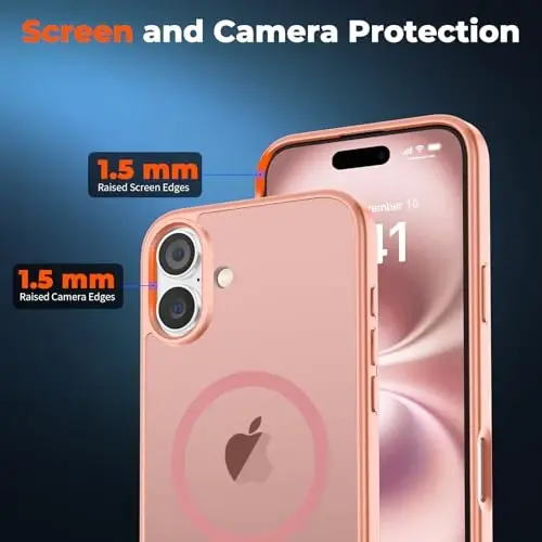 zapica Magnetic for iPhone 16 Plus Case, [MagSafe bilan mos] [Harbiy darajadagi tushishdan himoya] Shaffof mat zarbga chidamli tirnalishga qarshi telefon qutisi, och pushti - 5