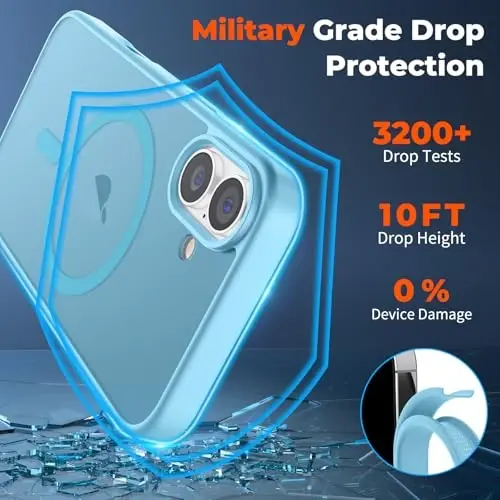 zapica Magnetic for iPhone 16 Plus Case, [MagSafe bilan mos] [Harbiy darajadagi tushishdan himoya] Translucent Matte zarbga chidamli tirnalishga qarshi telefon qutisi, och ko'k - 4