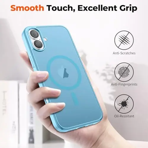 zapica Magnetic for iPhone 16 Plus Case, [MagSafe bilan mos] [Harbiy darajadagi tushishdan himoya] Translucent Matte zarbga chidamli tirnalishga qarshi telefon qutisi, och ko'k - 6