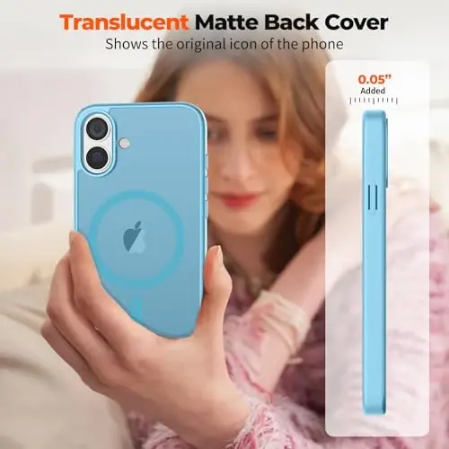 zapica Magnetic for iPhone 16 Plus Case, [MagSafe bilan mos] [Harbiy darajadagi tushishdan himoya] Translucent Matte zarbga chidamli tirnalishga qarshi telefon qutisi, och ko'k - 7