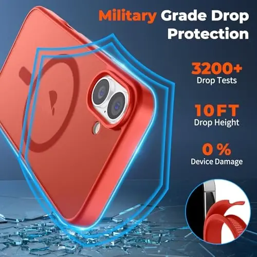 zapica Magnetic for iPhone 16 Plus Case, [MagSafe bilan mos] [Harbiy darajadagi tushishdan himoya] Yarim o'tkazgich matli zarbga chidamli tirnalishga qarshi telefon qutisi, qizil - 4