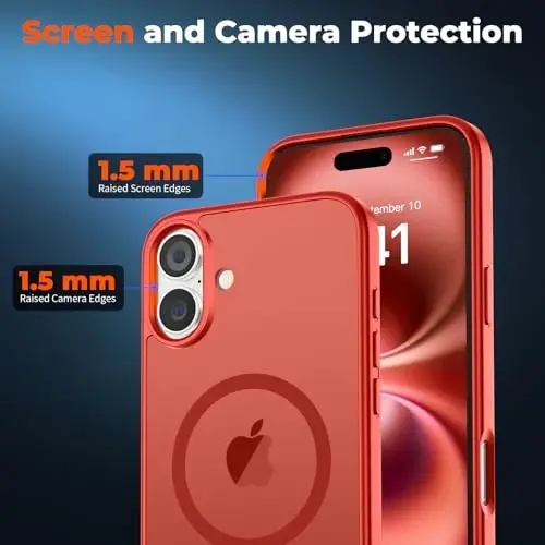zapica Magnetic for iPhone 16 Plus Case, [MagSafe bilan mos] [Harbiy darajadagi tushishdan himoya] Yarim o'tkazgich matli zarbga chidamli tirnalishga qarshi telefon qutisi, qizil - 5