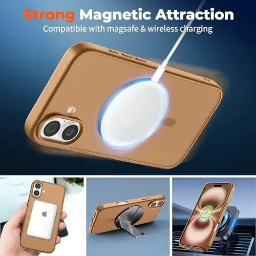 zapica Magnetic for iPhone 16 Plus Case, [MagSafe bilan mos] [Harbiy darajadagi tushishdan himoya] Yarim shaffof mat zarbaga chidamli tirnalishga qarshi telefon qutisi, Jigarrang - 3