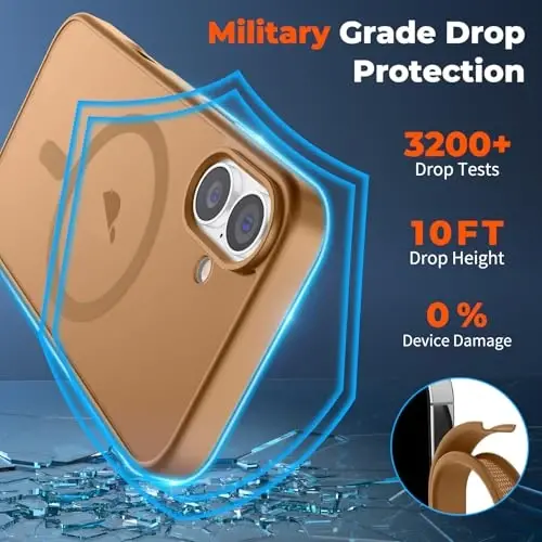 zapica Magnetic for iPhone 16 Plus Case, [MagSafe bilan mos] [Harbiy darajadagi tushishdan himoya] Yarim shaffof mat zarbaga chidamli tirnalishga qarshi telefon qutisi, Jigarrang - 4