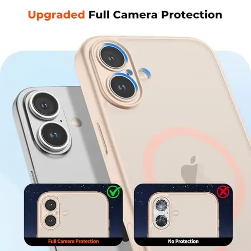 zapica Magnetic for iPhone 16 Plus Case, Upgraded [Camera Control Button] [Full Camera Protection] [with 1 Screen Protector] Translucent Matte Shockproof Protective Phone Cover, Beige Pink - 5