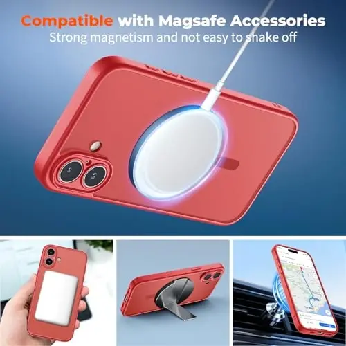 zapica Magnetic for iPhone 16 Plus Case, Upgraded [Camera Control Button] [Full Camera Protection] [with 1 Screen Protector] Translucent Matte Shockproof Protective Phone Cover, Bright Red - 3