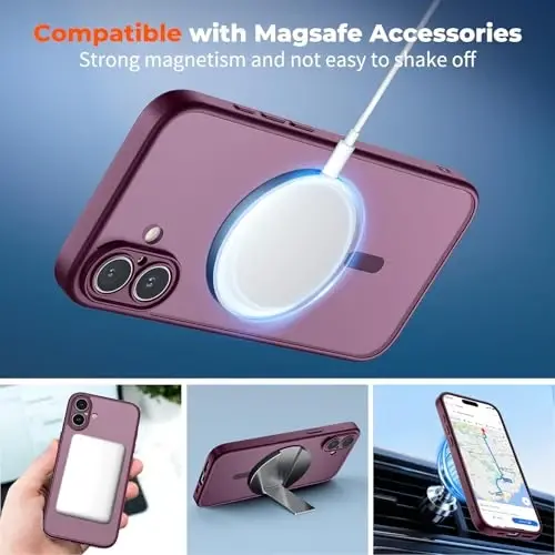 zapica Magnetic for iPhone 16 Plus Case, Upgraded [Camera Control Button] [Full Camera Protection] [with 1 Screen Protector] Translucent Matte Shockproof Protective Phone Cover, Burgundy - 3