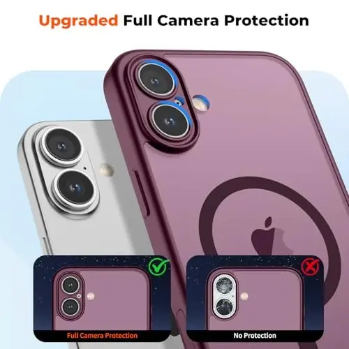 zapica Magnetic for iPhone 16 Plus Case, Upgraded [Camera Control Button] [Full Camera Protection] [with 1 Screen Protector] Translucent Matte Shockproof Protective Phone Cover, Burgundy - 5