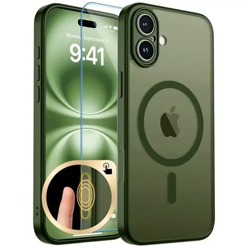 zapica Magnetic for iPhone 16 Plus Case, Upgraded [Camera Control Button] [Full Camera Protection] [with 1 Screen Protector] Translucent Matte Shockproof Protective Phone Cover, Cedar Green 