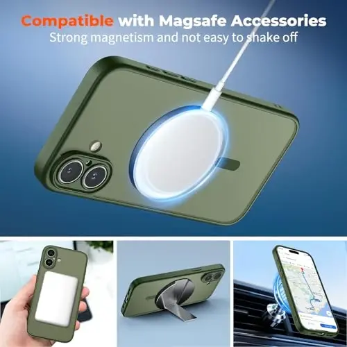 zapica Magnetic for iPhone 16 Plus Case, Upgraded [Camera Control Button] [Full Camera Protection] [with 1 Screen Protector] Translucent Matte Shockproof Protective Phone Cover, Cedar Green - 3