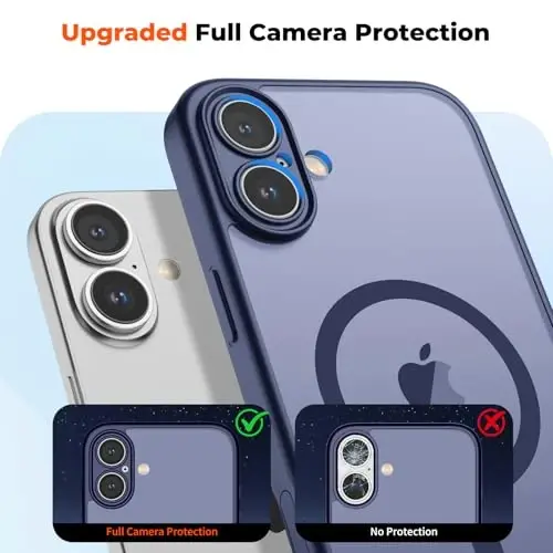 zapica Magnetic for iPhone 16 Plus Case, Upgraded [Camera Control Button] [Full Camera Protection] [with 1 Screen Protector] Translucent Matte Shockproof Protective Phone Cover, Deep Blue - 5