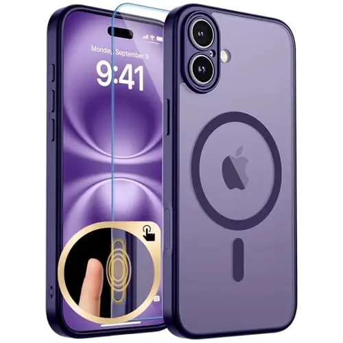 zapica Magnetic for iPhone 16 Plus Case, Upgraded [Camera Control Button] [Full Camera Protection] [with 1 Screen Protector] Translucent Matte Shockproof Protective Phone Cover, Deep Purple 