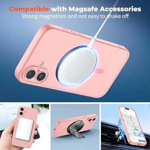 zapica Magnetic for iPhone 16 Plus Case, Upgraded [Camera Control Button] [Full Camera Protection] [with 1 Screen Protector] Translucent Matte Shockproof Protective Phone Cover, Orange Pink - 3